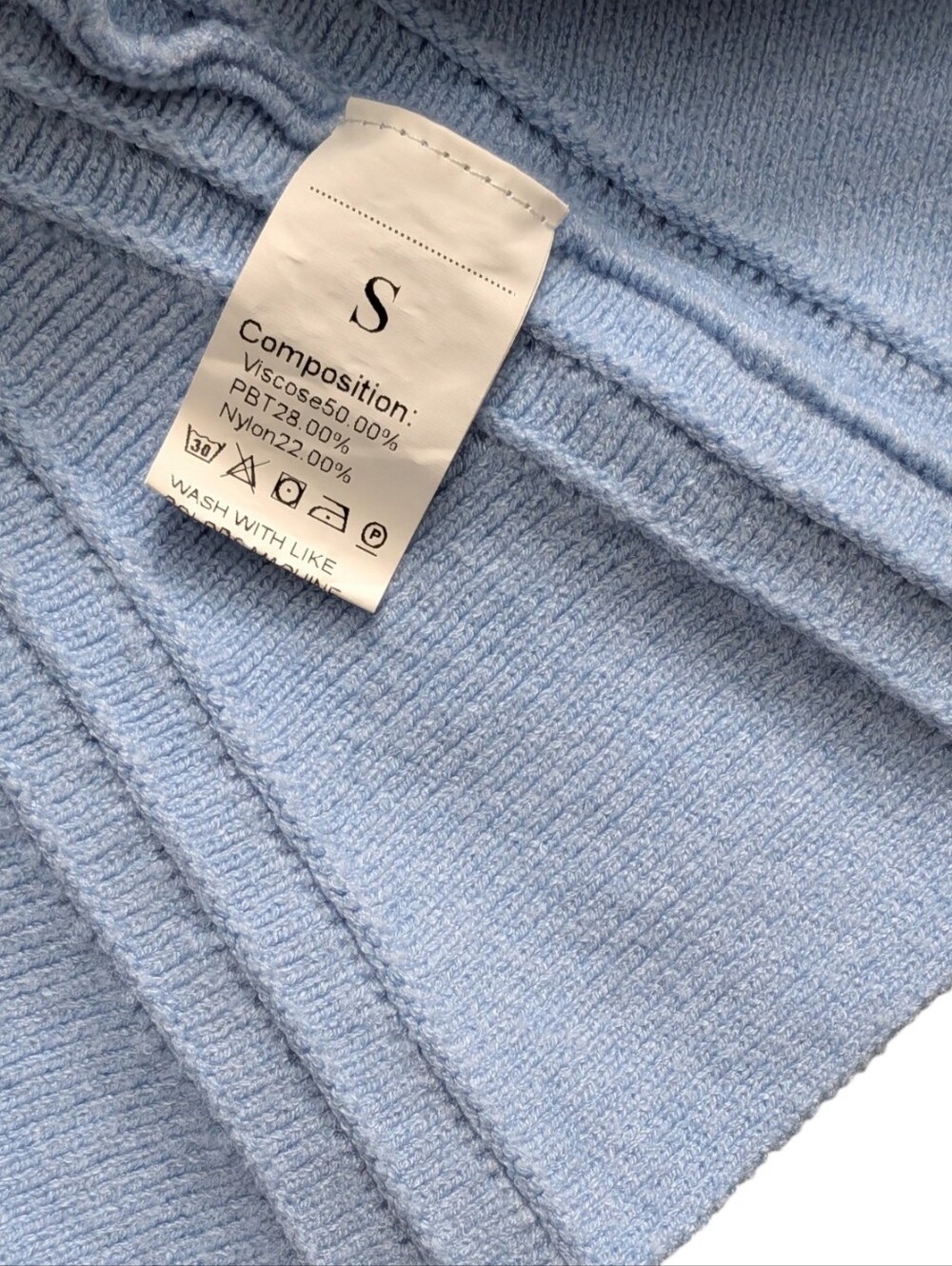 Light Blue Wrap Rib-Knit Mini Ruffle Dress - Picture 6 of 6